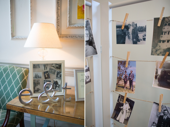 bride and groom's inititals and family photos