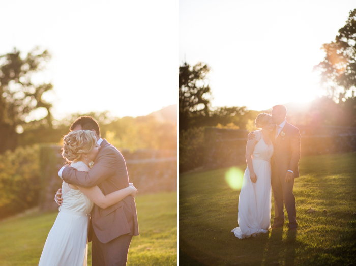 sun-drenched photography with bride and groom in golden hour