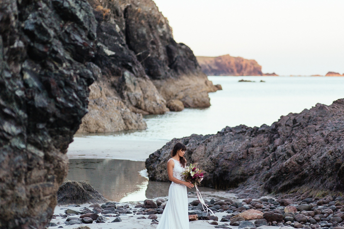 Maria Senvo wedding dress at Cornwall wedding shoot