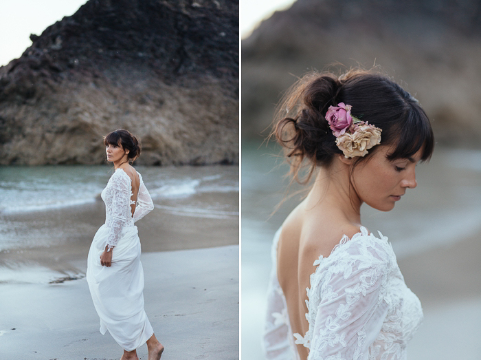 Kynance Cove wedding photography shoot in Cornwall with Maria Senvo dress